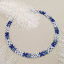 Carica l&#39;immagine nel visualizzatore di Gallery, Collana da donna choker a treccia colore blu sfumato 37cm +5cm argento
