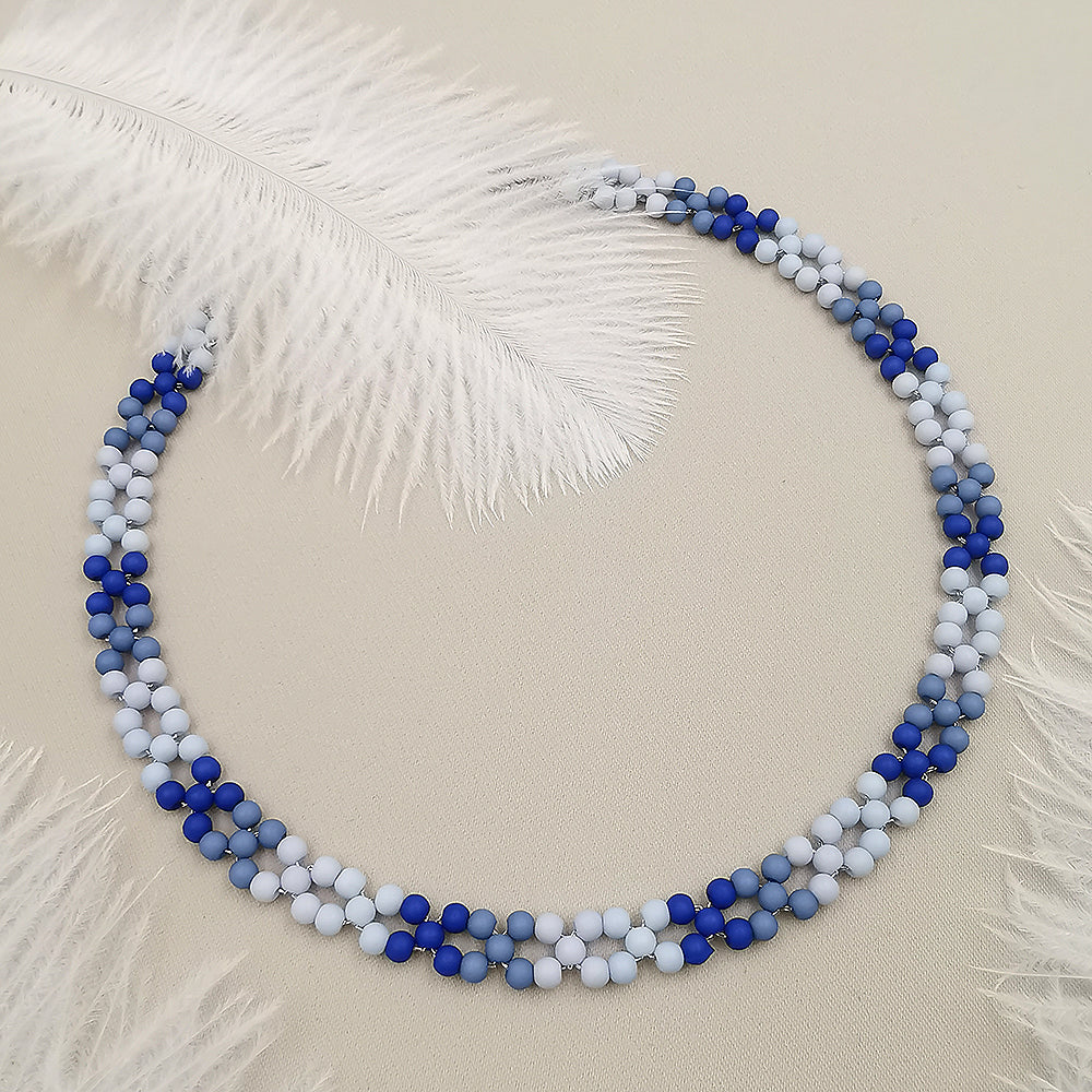 Collana da donna choker a treccia colore blu sfumato 37cm +5cm argento