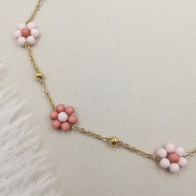 Carica l&#39;immagine nel visualizzatore di Gallery, Collana da donna choker  a catena con fiorellini rosa marroncino 37cm +5cm Oro
