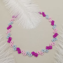 Carica l&#39;immagine nel visualizzatore di Gallery, Collana da donna choker colore rosa celeste fucsia con fiorellini doppi 34cm +5cm Argento
