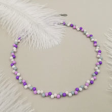 Carica l&#39;immagine nel visualizzatore di Gallery, Collana da donna choker a treccia bianco orchidea viola verde marino  36cm +5cm argento
