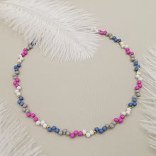 Carica l&#39;immagine nel visualizzatore di Gallery, Collana da donna choker a treccia bianco fucsia grigio blu  35cm +5cm oro
