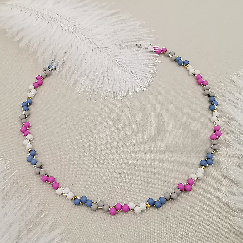 Collana da donna choker a treccia bianco fucsia grigio blu  35cm +5cm oro