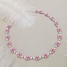 Carica l&#39;immagine nel visualizzatore di Gallery, Collana da donna choker a treccia colore bianco rosa antico 37cm +5cm oro
