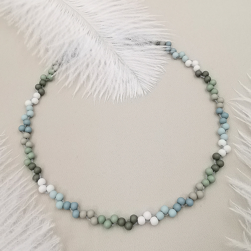 Collana da donna choker a treccia bianco verde sfumato 36cm +5cm argento