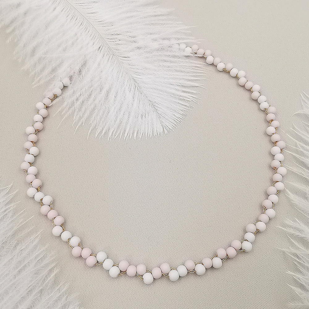 Collana da donna choker a treccia colore rosa bianco 35cm +5cm oro