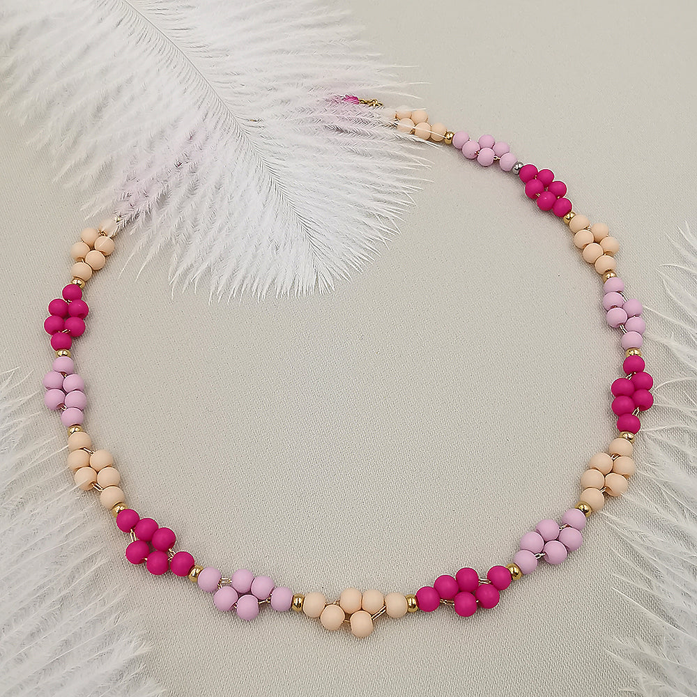 Collana da donna choker a treccia rosa pesca lampone 37cm +5cm oro