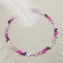 Carica l&#39;immagine nel visualizzatore di Gallery, Collana da donna choker a treccia bianco rosa fucsia porpora sfumato 36cm +5cm argento
