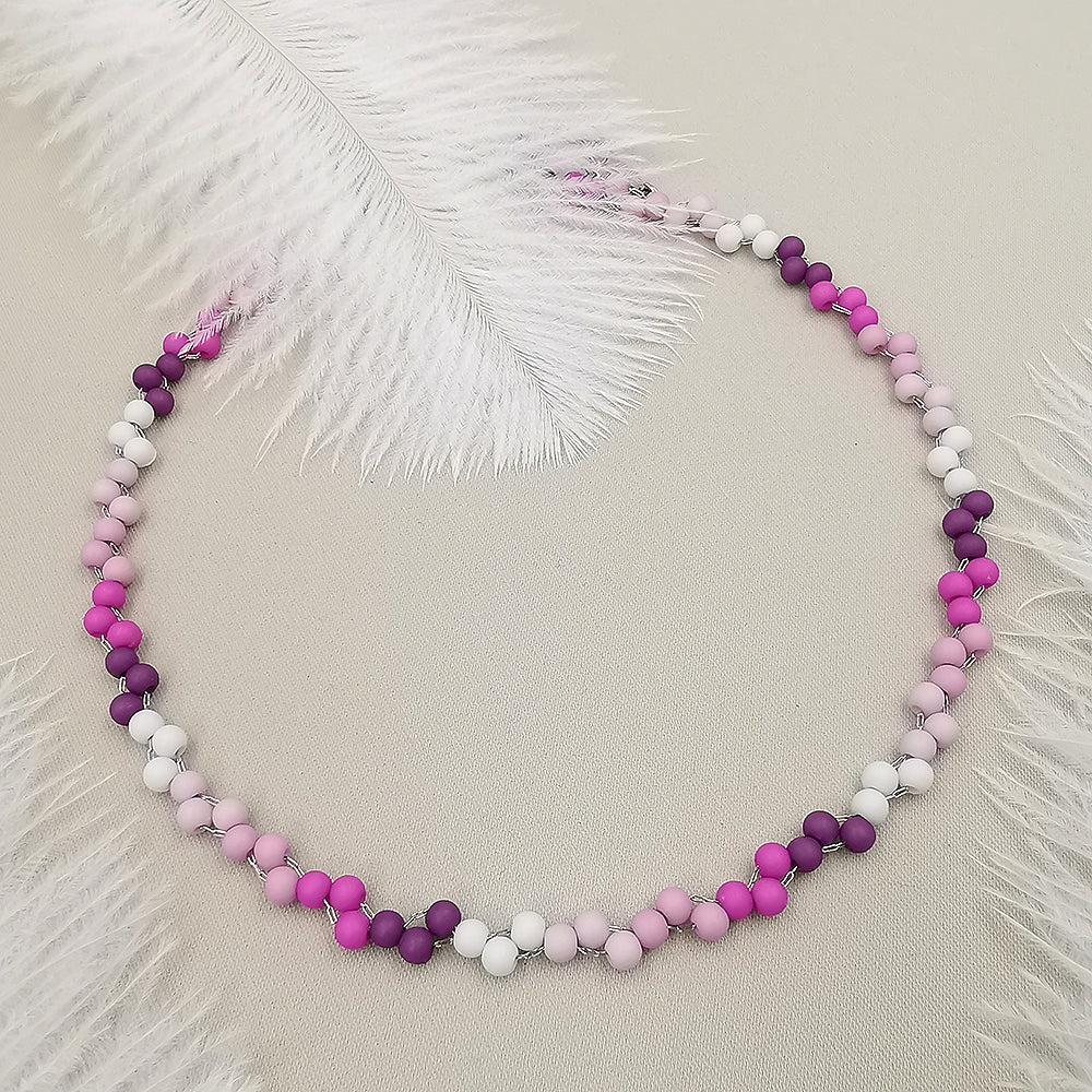 Collana da donna choker a treccia bianco rosa fucsia porpora sfumato 36cm +5cm argento