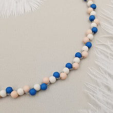 Carica l&#39;immagine nel visualizzatore di Gallery, Collana da donna choker a treccia beige pesca blu 36cm +5cm argento
