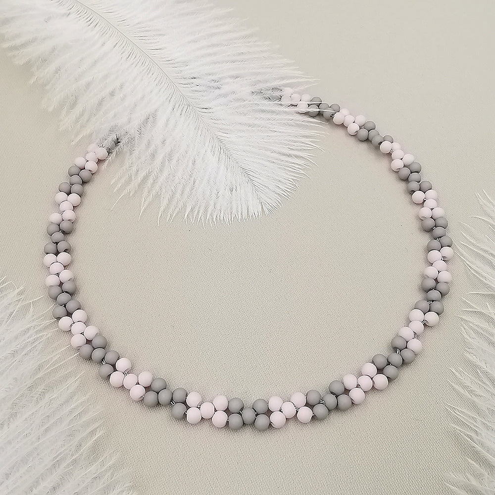 Collana da donna choker a treccia colore rosa chiaro grigio 36cm +5cm argento