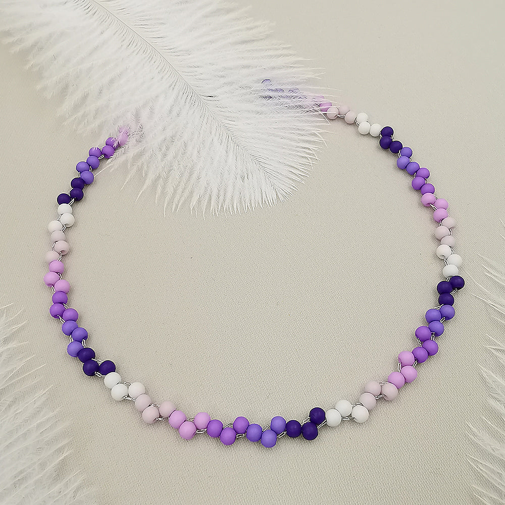 Collana da donna choker a treccia colore lilla viola sfumato 36cm +5cm argento