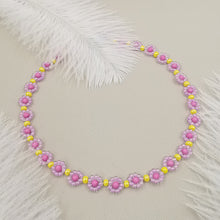 Carica l&#39;immagine nel visualizzatore di Gallery, Collana da donna choker con fiorellini colore lilla giallo rosa 37cm +5cm argento
