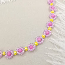 Carica l&#39;immagine nel visualizzatore di Gallery, Collana da donna choker con fiorellini colore lilla giallo rosa 37cm +5cm argento
